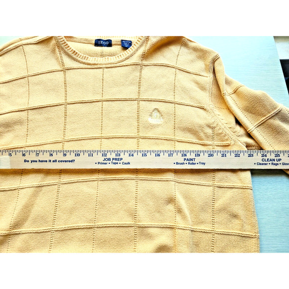 SWEATER-MEN'S-IZOD-Buttercup Yellow-Long Sleeves-Knit Square Pattern-SIZE XL - Picture 9 of 13